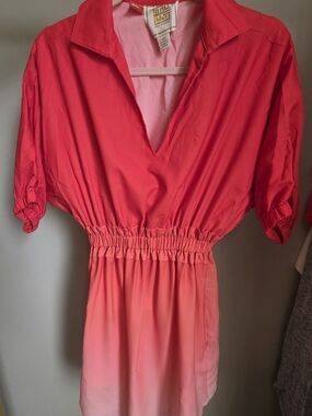 G.I.L.I. Coral Ombre V-Neck Elastic-Waist Tunic Dress